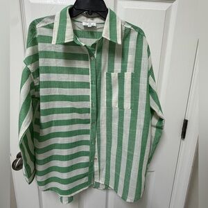 Urban Daizy Green and White Striped Women's Button Down Shirt